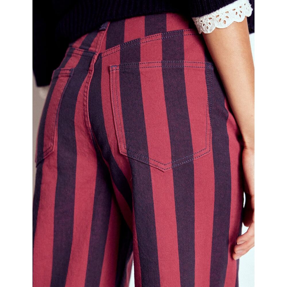 NWT Boden High Rise Stripe Straight Leg Pants 27 Petite Burgundy Navy - Picture 9 of 13